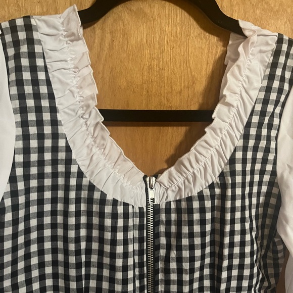 Black and White Gingham Mini Dress with Ruffled Collar - Picture 10 of 11